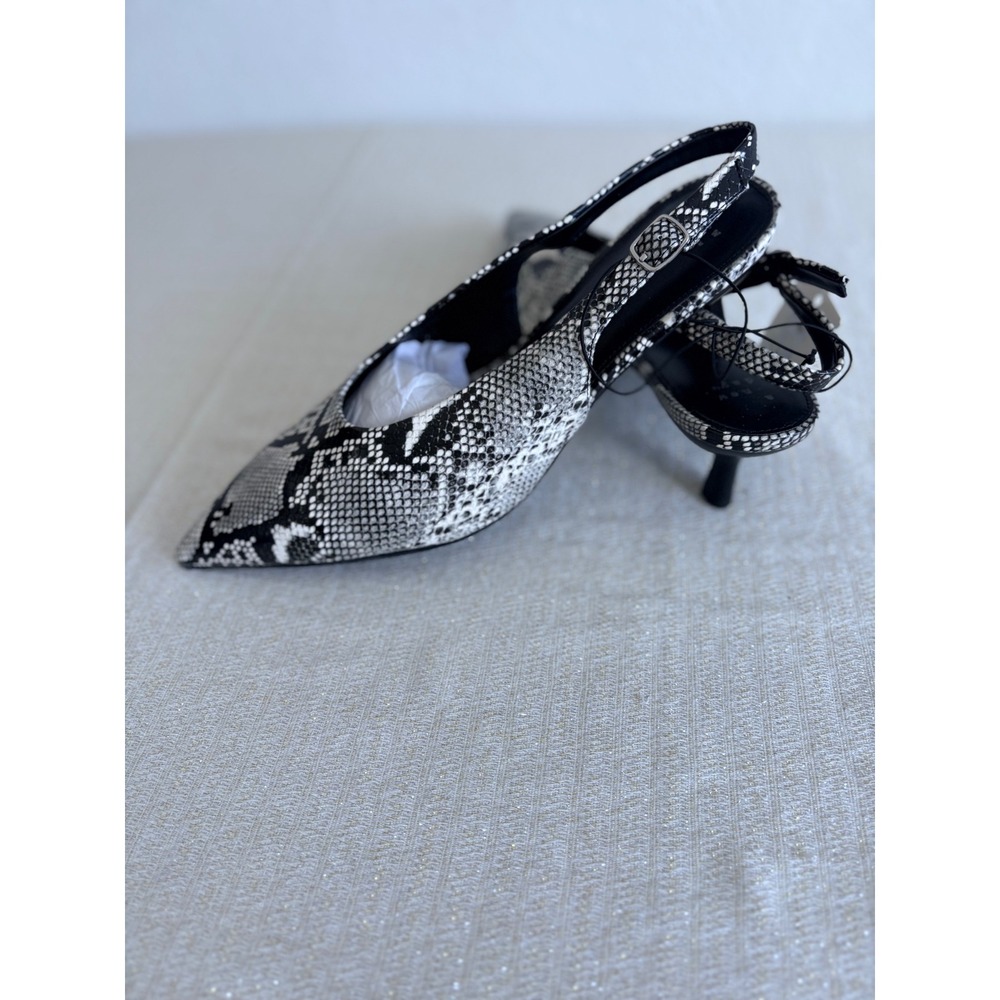 A New Day Samantha Slingback Pumps 11 Black Snakeskin Kitten Heel Pointed Toe